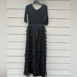 Cameron Blake Elegant Black Ruffle Maxi Dress